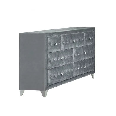 grey velvet dresser with mirror Everly Living Durham 6-Drawer Dresser and Mirror Set in Gray