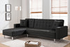 BLACK Tufted Linen Fabric REVERSIBLE Sectional Sofa Bed