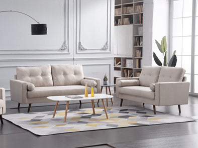 BEIGE Linen Stationary Tufted Back Living Room SET