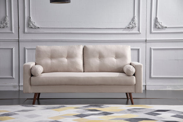 BEIGE Linen Stationary Tufted Back Living Room SET